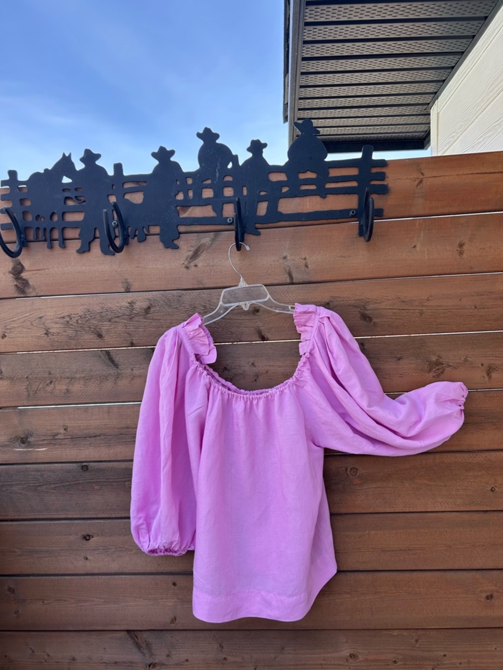 284.On 34th Pink Linen Blend Puff Sleeve Blouse | Romantic Off-Shoulder